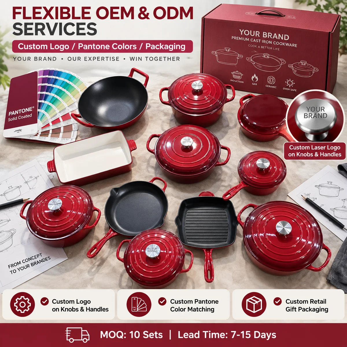 18-Piece Classic Design Cast Iron Enamel Cookware Set Dutch Oven Safe Non-Stick Cooking Pots and Pans for Home Kitchenware Use · image 6
