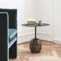 SHIHUI personnaliser marbre naturel foncé Emperador Brown Base Table basse ronde en acier au carbone noir haut salon Table d'appoint ronde