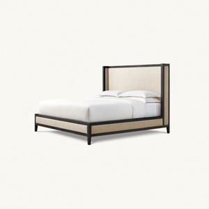 Lit double en bois massif de style américain, avec revêtement en tissu, design simple, personnalisable pour salle d'exposition, hôtel, chambre principale - Product Image 6