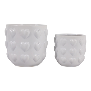 Set di 2 vasi in ceramica con cuori in rilievo per uso interno ed esterno - Product Image 1