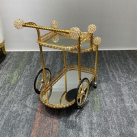 Chariot de service de luxe en verre miroir et métal doré pour salle à manger, hôtel, banquet, événement, fête, mariage, chariot à desserts, bar à domicile, chariot à boissons
