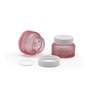 Contenitore cosmetico personalizzato 30g 50g vaso di vetro imballaggio per la cura della pelle crema per gli occhi viso vaso cosmetico rosa satinato opaco con coperchio