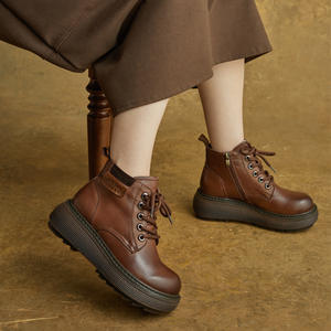 Bottines Martin à plateforme pour femmes, nouvelle collection automne/hiver, bout rond, deux usages, en cuir véritable, confortables, à talon compensé - Product Image 2