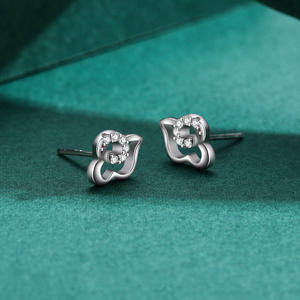 Boucles d'oreilles personnalisables en cuivre, thème porte-bonheur, en argent sterling S925 avec zircone taille ronde, motif nuage - Cadeau de Saint-Valentin pour femme - Product Image 3