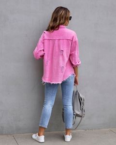 Chemisier en jean déchiré à manches longues pour femme, style décontracté avec revers, tendances actuelles - Product Image 2