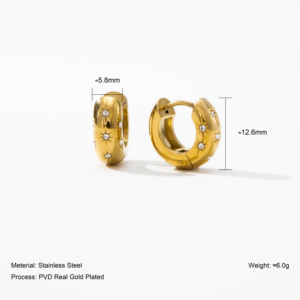 YF8280 Orecchini a Cerchio Minimalisti e Trendy in Acciaio Inossidabile Placcato Oro PVD con Zirconi e Stella a Otto Punte per Donne - Product Image 2