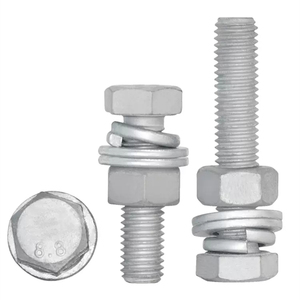 Vis à tête hexagonale à filetage complet galvanisées à chaud de grade 8.8 M8 M10 M12 M14 M16 M18 M20 avec écrous et rondelles - Product Image 1