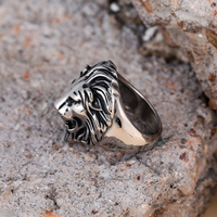 Vente chaude Argent Animal Anneau En Acier Inoxydable Punk Lion Tête Anneau Cool Boy Band Homme Anneau Bijoux Cadeau pour Anniversaire