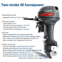 Moteur hors-bord neuf Laogen 40HP 2 temps refroidi par eau, carburateur à long carter carré et pied court