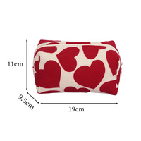 Pochette de maquillage personnalisable pour femme en velours côtelé rouge à motifs géométriques, portable, avec fermeture éclair et poignée souple, petite pochette de rangement
