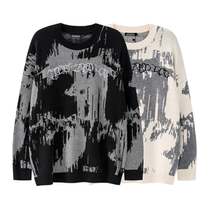 High-Street Dunkel-Thematischer Bestickter Buchstaben-Strickpullover - Paar-Stil, Oversized & Trendy Langarm für Urbanen Chic - Product Image 4