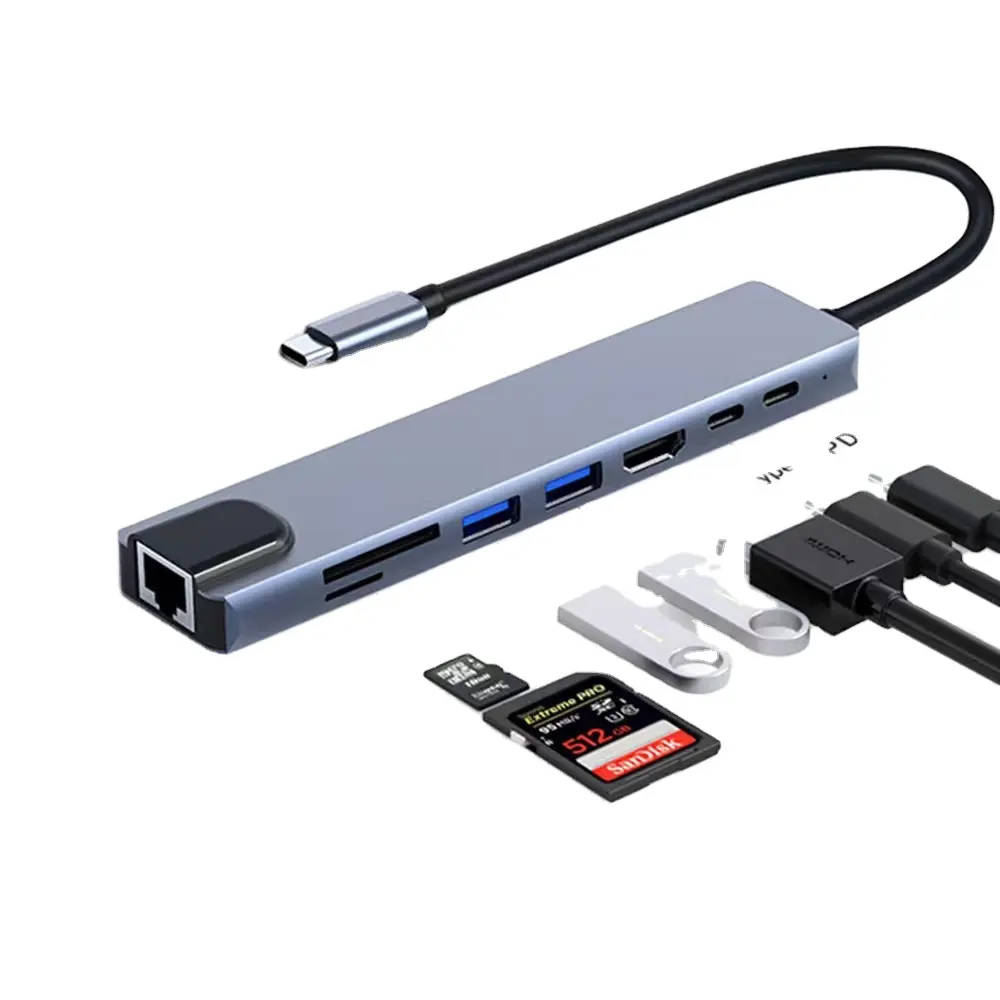 מתאם אוזניות סוג usb c כדי 3.5 מ "מ אוזניות המכירה הטובה ביותר פונקציה עם רשת rj45 HD-MI 4k יציאה usb-c סוג c