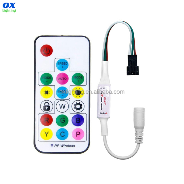 Ws2812b Ws2811 Ws2815 SK6812 SPI RGBIC 17 Key RF Wireless DC 5v 12v 24v Mini Remote Dimmer USB RGB Digital Pixel LED Controller