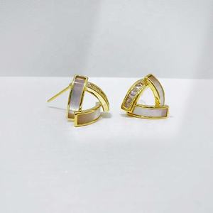 Pendientes de plata de ley 925 geométricos, finos, sencillos, bonitos, triangulares, chapados en oro, con gemas, para mujer, a la moda. - Product Image 5