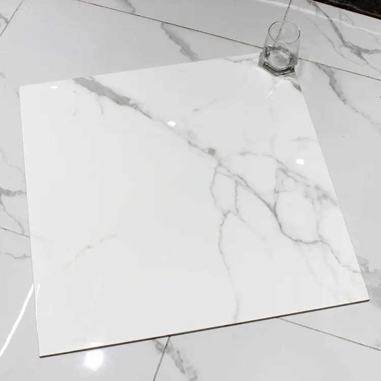 60x60 Interior Stick On Wall Decoration White Glossy Bathroom Marble Floor Tile Polished Living Room