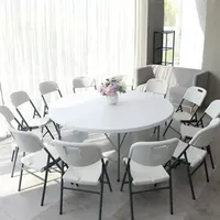 Tables de salle à manger rondes pliables en plastique blanc de 5 pieds avec pieds en métal pour mariages, hôtels, événements et fêtes (10 places)