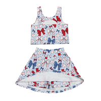 Ensemble de vêtements de yoga et de sport pour bébés filles, avec nœuds, gilet de baseball et jupe courte, thème 4 juillet