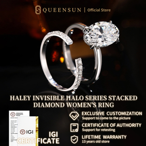 Bague de fiançailles de luxe IGI 5 carats en or blanc 18 carats avec diamant de laboratoire taille ovale D VS pour femme, bande ouverte double rangée <span class=keywords><strong>solitaire</strong></span> - Product Image 4