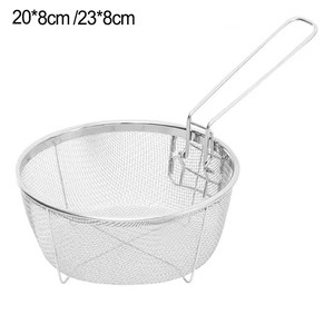 Stainless Steel Foldable Deep Fry Basket Round <b>Wire</b> Presentation with Detachable Handle Drain Basket - Product Image 2