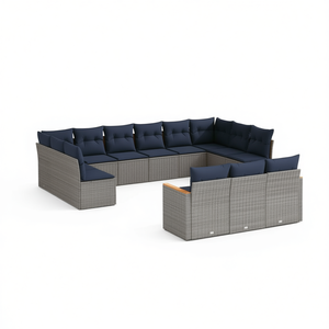 Set di divani da giardino per esterni, 13 pezzi, in polyrattan grigio con cuscini, design contemporaneo per patio o giardino - Product Image 1