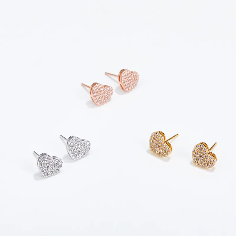 Hot Selling Tiny Love Heart Stud Earrings Rose Gold 18K Gold CZ Stud Style Earring For Women