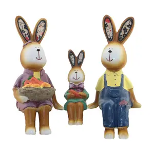 Creative rabbit seesaw a family of three suspenders rabbit resin crafts decorated children's room lovely decorations