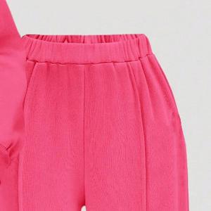 Set Comodo per Bambina con Felpa Rosa a Maniche Lunghe e Pantaloni Larghi con Stampa a Fiocco sul Petto e sulla Gamba Sinistra per Uso Quotidiano - Product Image 3