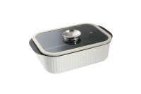 Plat à rôtir rectangulaire en aluminium antiadhésif, extérieur en céramique, bord en silicone, couvercle en verre, base multicouche, cuisinières à gaz et à induction >5L