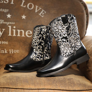 Botas Vaqueras de Cuero Bordadas en Dos Tonos, Negro y Marrón, para Hombre y Mujer, Nueva Tendencia 2024 - Product Image 2