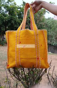Sac fourre-tout en coton matelassé de grande taille, de couleur unie, fait main, écologique, réutilisable et léger, de qualité supérieure - Product Image 2