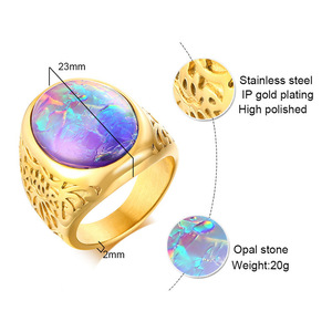 Anillo ovalado de acero inoxidable y oro de alta calidad <span class=keywords><strong>para</strong></span> hombre, Gema grande preciosa, Ópalo - Product Image 4