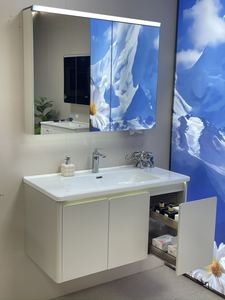 <span class=keywords><strong>Meuble</strong></span> de salle de bain mural avec armoire à pharmacie LED - <span class=keywords><strong>Meuble</strong></span> de salle de bain flottant blanc crème avec lavabo en céramique - Product Image 3