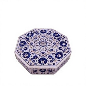 Boîte d'incrustation de Super pierres précieuses incurvée à la main de forme octogonale coquille de nacre conception artisanale florale stockage de bijoux de mariage Durable - Product Image 1