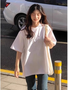 T-shirt da donna oversize in cotone 100% bianco, girocollo, tinta unita, a maniche corte, casual, estiva, nuova collezione - Product Image 3