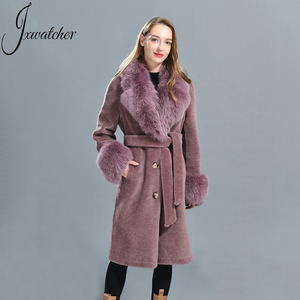 Wholesale Winter Sheep Shearling Fluffy Lamb <strong>Woolen</strong> Jacket Belt Thick <strong>Women</strong> Trench Luxury <strong>Long</strong> Lamb Wool <strong>Coat</strong> With Real Fox Fur - Product Image 3
