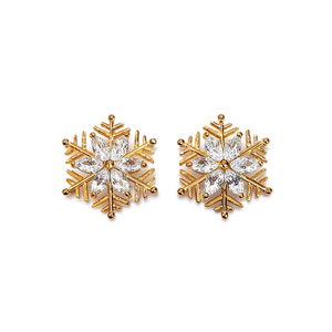 Orecchini a forma di fiocco di neve placcati in oro con strass di cristallo taglio marquise per donna, gioielli classici alla moda, idea regalo - Product Image 1