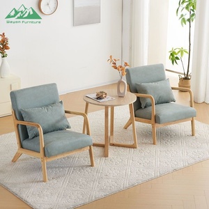 <span class=keywords><strong>Fauteuil</strong></span> à bras en bois massif de chêne Wayon, tissu en lin vert <span class=keywords><strong>sauge</strong></span>, canapé simple pour la maison ou le bureau - Product Image 5
