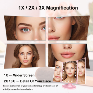 Magnifying trifold trang điểm bảng gương thông minh điều khiển cảm ứng thắp sáng đứng lên bàn <span class=keywords><strong>LED</strong></span> ánh sáng gương Vanity trang điểm <span class=keywords><strong>Led</strong></span> Gương - Product Image 3