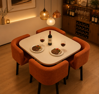Table carrée arrondie nordique + 4 chaises en tissu, coin café pour petit espace
