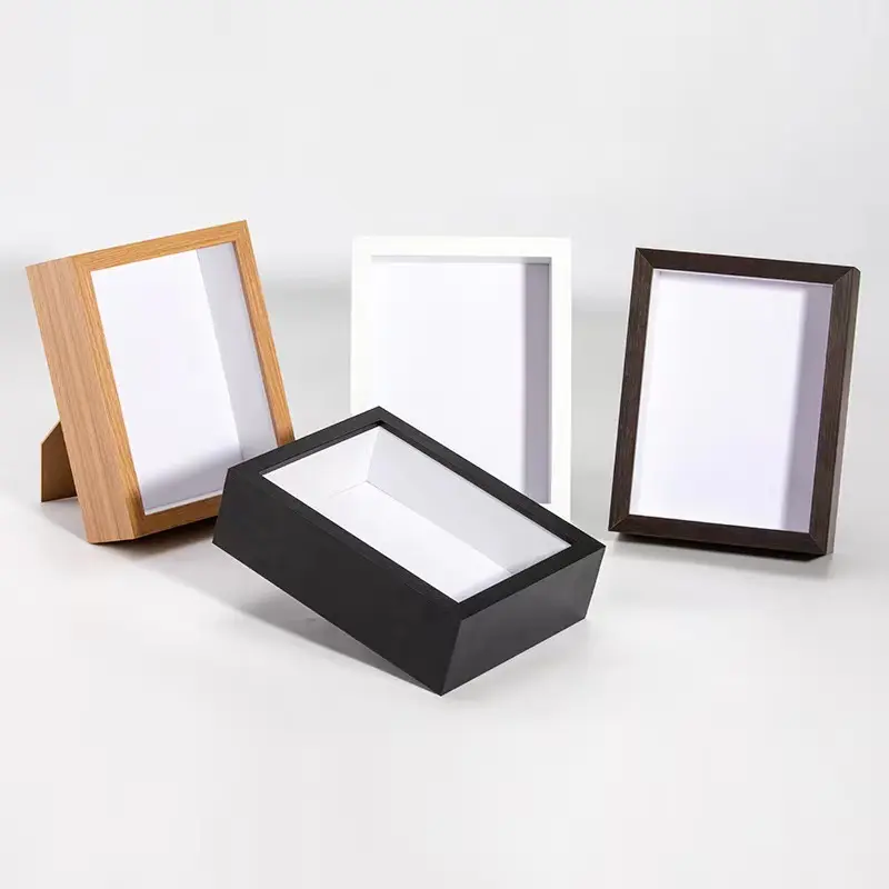 Personnalisé MDF A4 8 par 8 pouces cadre de boîte d'ombre blanc noir bois naturel noyer bois 3D 2 pouces cadre de boîte d'ombre profonde