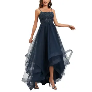 2024 thời trang người yêu ren tầng váy buổi tối áo màu xanh đậm vải tuyn váy dạ hội