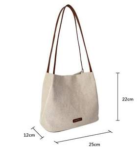 Customized Cotton Canvas Handbag Design Shoulder Bag Women's Simple Versatile Tote Bucket Bag Light Luxury Linen Crossbody Bag - Product Image 2