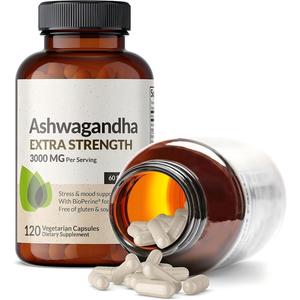 Capsules d'Ashwagandha d'Afrique du Sud 3000mg par dose, favorisent la densité osseuse, la relaxation musculaire, la santé des nerfs, complément alimentaire, 120 unités - Product Image 2
