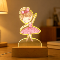 Lampe de nuit carrée LED personnalisée avec nom, USB, acrylique 3D, lampe pour enfants avec base en bois, à intensité variable, décoration d'intérieur, cadeau pour filles