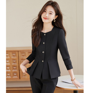 Women's Two Piece Suit Set Grey Office Lady Style Three Quarter Sleeve Anti Wrinkle <b>Skirt</b> And Pants For Work And Formal - Product Image 4