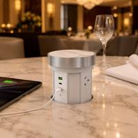 Prise de bureau escamotable pneumatique avec plateau en marbre, chargeur rapide USB-C PD 65W, prise de courant dissimulée à levage automatique pour mobilier de bureau
