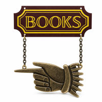 Plaque murale en métal pour librairie, motif LIVRES, 7x9cm, avec chaîne et main pointant, décoration murale pour boutique