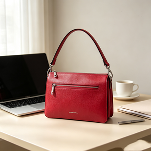 Women Red Grain Leather <b>Underarm</b> <b>Bag</b> Zip Closure Detachable Strap Daily Casual Crossbody Purse - Product Image 4