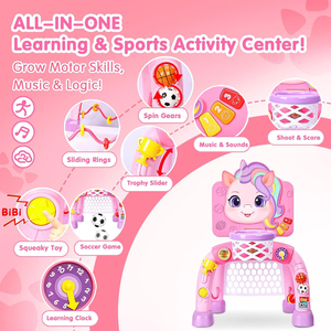 Panier de basket et but de football pour tout-petits, jouet pour fille, cadeau de 1er anniversaire, jouet sportif pour bébé avec lumière, son et musique - Product Image 3