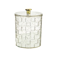 Organisateur de maquillage en PET transparent de qualité supérieure avec couvercle à bouton doré, boîte de rangement cosmétique anti-poussière 1-3L, style moderne et luxueux pour coiffeuse